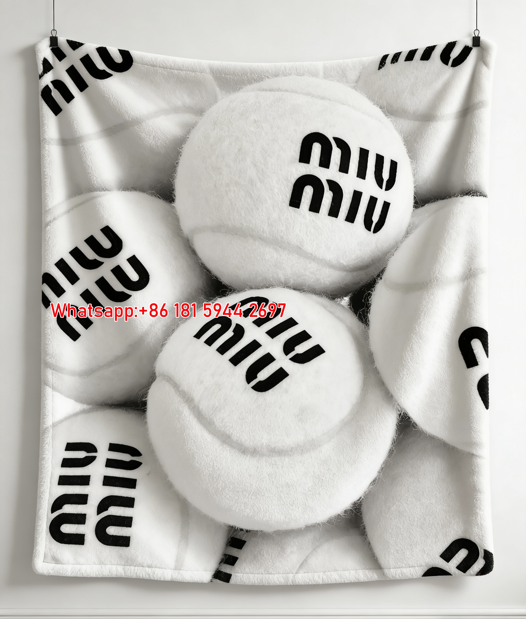 Miu Miu Plush Tennis Ball Print Flannel Sofa Throw Blanket IMG_0616
